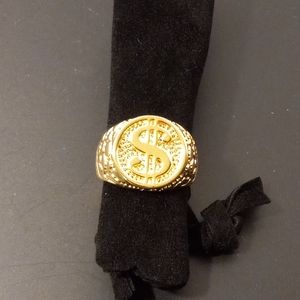 Cash Sign Men Ring Gold Layered/Oro Laminado NWOT
